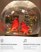 Cardinal Snow Globe, Lighted Christmas Snow Globes with Timer, Swirling Musical Glittering Snowglobe Lantern for Christmas Decorations(Cardinals)