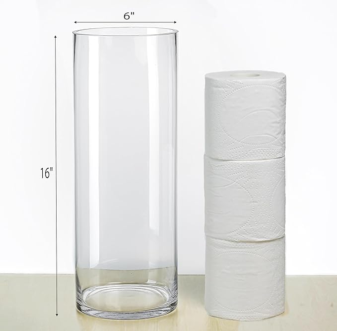 CYS EXCEL Cylinder Clear Glass Vase (H-16" D-6") | Multiple Size Choices Glass Flower Vase Centerpieces | Hurricane Floating Candle Holder Vase