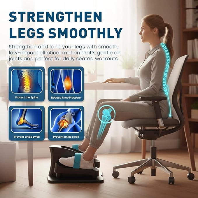 Under Desk Elliptical Machine – Electric Seated Pedal Exerciser for Seniors & Adults, Quiet Ellipse Leg Exerciser with 12-Speed Corded Electric Control, Remote, LCD Foot Pedals for Home Office Workout