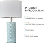 Reaketon Table Lamps for Living Room Set of 2, Ceramic Table Lamps for Bedroom, 20" Modern Lamps for Night Stands, Blue