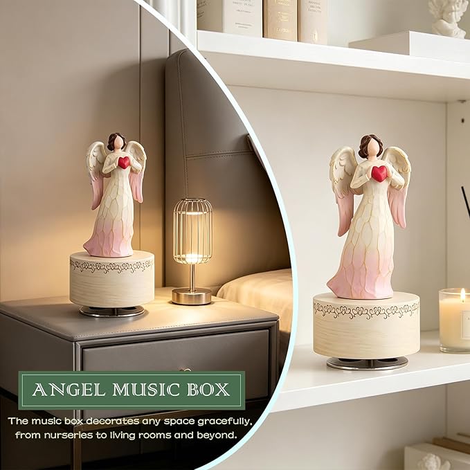 Music Box with Rotating Angel Figurine, Hand-Painted Sculpted Guardian Angel Musical Boxes Gifts for Women Mom Girlfriend, Musical Birthday Mother's Day, Keepsake Home Decor