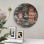 Chinoiserie Charcoal Coral Pagoda Asian Plates Ceramic, Personalized Handmade Decorative Plate for Kitchen Display Housewarming Gifts Decor, with 1 Display Stand Art Decorations for Household Table