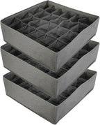 3 Pack Sock and Underwear Drawer Organizer 24 Cell Sock Holders For Closet Organization and Storage Dividers,Foldable(Grey)