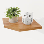 Fun Memories Corner Shelf Wall Mount, Solid Oak Wood Floating Corner Shelves with Cable Hole, 10in Rustic Design for Bedroom, Bathroom, Kitchen, Living Room (Natural, 1 Pack)