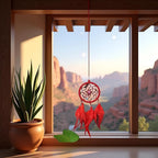 Red Small Dream Catcher with Feathers Wall Hanging Ornament Indian Style Decoration Wind Chimes for Car Home Wall Decor Home and Kitchen Home Decoration