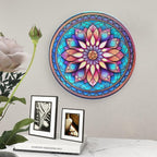 Decorative Plates for Wall Hanging, Morocco Floral Watercolor Stained Glass Print Ceramic Plate w/Display Stand, Home Decor for Kitchen Cabinets, Round Tray 8 Inch, Gift for Family Friends