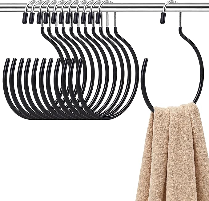 20 Pack Scarf Ring Hangers, Non-Snag Belt Hanger for Closet, Non-Slip Closet Organizer Accessory Holders for Ties Scarves Belts Tank Tops Pashminas (Black)