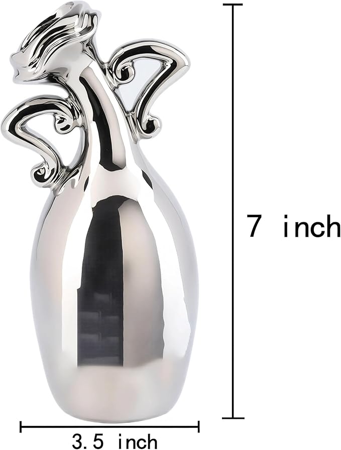 Unique Vases for Flowers，7 Inch Silver Small Diameter Vase, A Novel Decoration for The Dining Table, Living Room, Bookshelf and Office, A for Flower Lovers