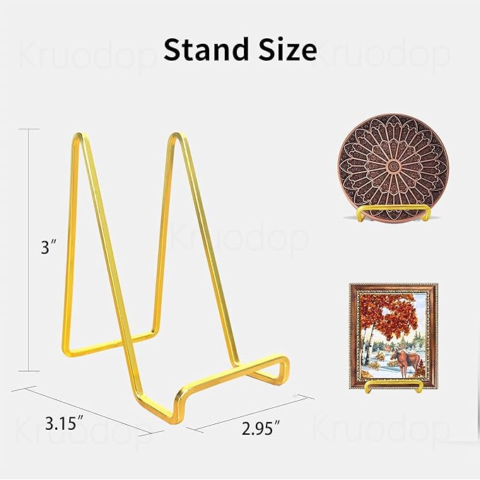 3 Pack 3 inch Metal Plate Stands for Display, Plate Holder Pictures Frame Easel Display Stand, Tabletop Picture Stand, Iron Easels for Display Photo Frames, Plates, Vinyl Record，Book, Sign（Gold）