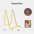 3 Pack 3 inch Metal Plate Stands for Display, Plate Holder Pictures Frame Easel Display Stand, Tabletop Picture Stand, Iron Easels for Display Photo Frames, Plates, Vinyl Record，Book, Sign（Gold）