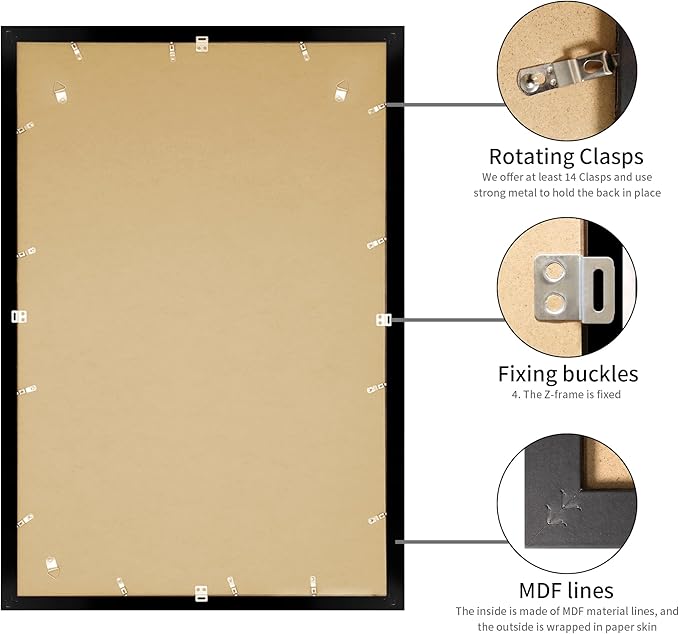 24x36 Picture Frame Black Set of 3, Display Pictures 20x30 with Mat or 24 x 36 Without Mat, Poster Frames 24x36 for Wall Hanging Horizontal and Vertical