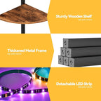 Furnulem 5 Tier Corner Shelf with LED Light, 67.2” Tall Standing Shelf for Wall Corner, Narrow Bookshelf Ladder Shelf for Bedroom, Living Room, Plant, Wood Storage Rack, Metal Frame (Rustic Brown)