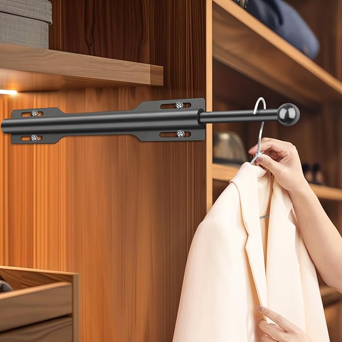 FIRJOY 12" Valet Rod for Closet Pull Out (1 Pack, Black)