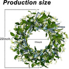 22 Inch Blue & White Floral Wreaths for Front Door, Spring Summer Floral Wreath with Pink Sash, Farmhouse Wreath for Porch, Wall, Window, Indoor Outdoor Home Decor