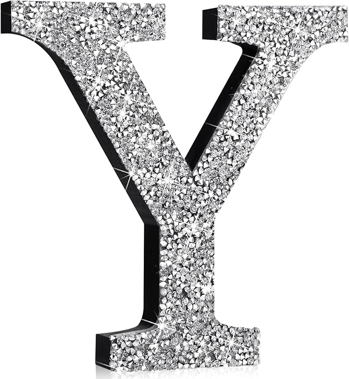Qunclay 8'' Silver Crystal Diamond Bling Letters Crushed Diamond Decoration Wooden Glitter Letter with Screw and Hooks Rhinestone Gift for Wedding Y2k Mcbling Bedroom Wall Decor (Letter Y)