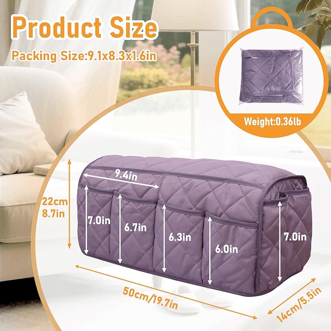 Armchair Caddy, Sofa Armrest Organizer, Non Slip Recliner Organizer, Remote Control Holder for Recliners, Recliner Arm Caddy with 14 Pockets Storage for TV Remote, Phone, Magazine (Purple)