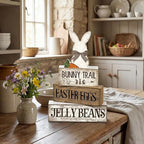 Lineshading 4 Pcs Easter Table Decoration Wooden Rabbit Easter Day Tiered Tray Decor Rustic Wooden Bunny Block Sign Gifts Cute Bunny Centerpiece Farmhouse Holy Week Party Decoration for Home Kitchen