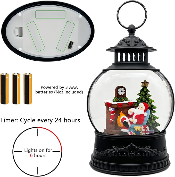 AOMIL Christmas Snow Globe Lantern with Music & Timer - USB/Battery Operated LED Glittering Globe, Snow Globe Decor for Home Holiday (Santa Claus)