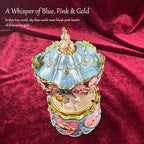 Carousel Music Box Figurine, Blue/Pink Enamel, Heart & Rose Golden Details, Ideal Home Decor & Gift Giving