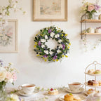 Idyllic 24 Inch Spring Summer Wreath for Front Door - Artificial Blueberry Bunch Wreath with White Purple Flowers Floral Decor for Window Mantel Wedding Indoor Outdoor Home Decoration