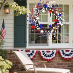 Patriotic Wreaths for Front Door with Lights, 20inch 4th of July Wreaths Red White and Blue Berry Star Summer American Flag Wreath for Independence Day Flag Day Memorial Day Window Wall Decor
