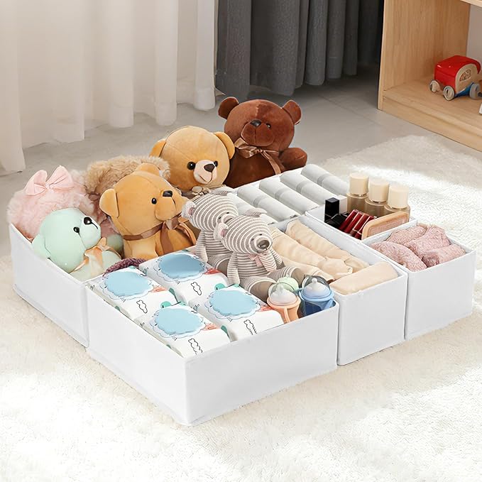 Drawer Organizer Clothes, 16 Pack Dresser Organizer Bins, Foldable Closet Organizers and Storage Fabric Dresser Bins, Shallow Drawer Dividers for Clothing, Underwears, Socks, Tie