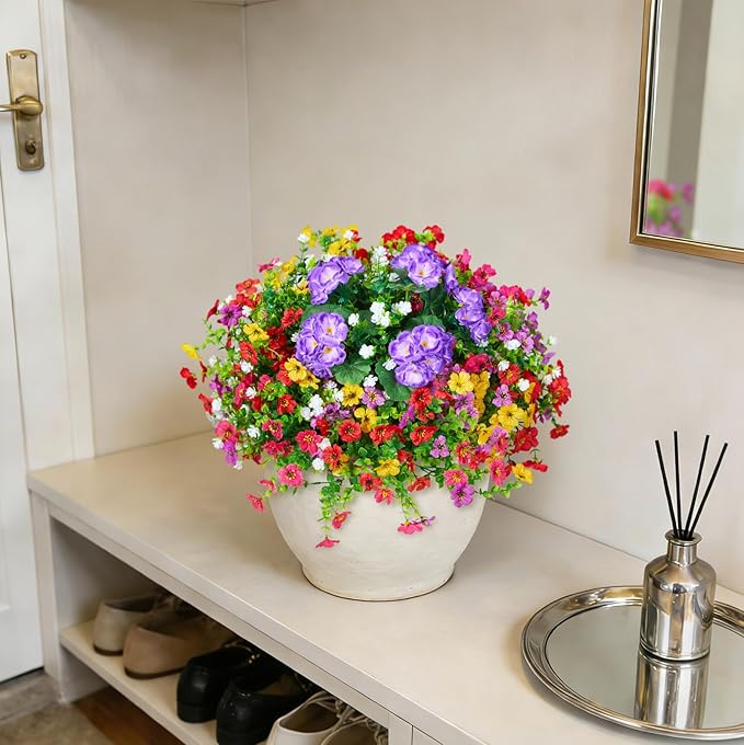 Artificial Flowers for Outdoors Faux Plants Outside Indoor,Realistic UV Resistant Silk Fake Geranium Daisy for Home Patio Garden Back Yard Front Poch Decor Spring Summer(12 Bunches)
