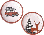 FINE LIVING 8 Inch Terracotta Winter Plates Set of 2, Ceramic Wall Hanging Clay Decorative Plates for Winter Decorations, Round Wall Decor for Living Room & Kitchen