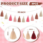WILLBOND 4 Pieces Tassel Garland Rose Red Pink Brown Khaki Tassel Garland for Classroom Wall Decor Boho Pastel Cotton Banners for Party School(3.1 Inch, Rose Red, Pink, Brown, Khaki)