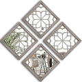 Wocred Set of 4 Mirrors Square Wall Mirror,Gorgeous Rustic Farmhouse Accent Mirror,Barn Wood Color Entry Mirror for Bathroom Renovation,Bedrooms,Living Rooms and More(12”x12”-4pcs)