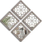 Wocred Set of 4 Mirrors Square Wall Mirror,Gorgeous Rustic Farmhouse Accent Mirror,Barn Wood Color Entry Mirror for Bathroom Renovation,Bedrooms,Living Rooms and More(12”x12”-4pcs)