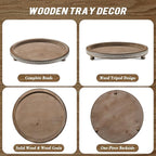 Handmade 12 Inch Decorative Tray, Small Beaded Tray Coffee Table Decor, Warm Brown Round Wooden Tray for Coffee Table, Dining Room Table Entryway and Living Room Table