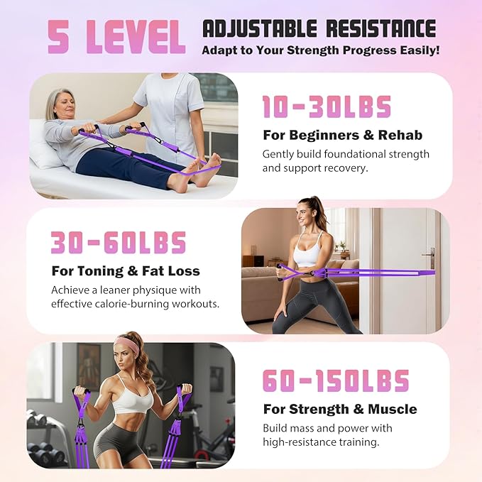 Resistance Bands with Handles for Women, Exercise Bands Set for Physical Therapy Yoga Pilates, 5 Level Workout Bands for Working Out with Door Anchor, Home Gym Fitness Equipment