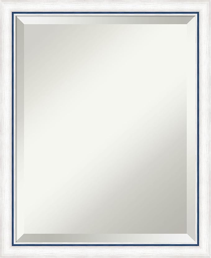 Amanti Art White Wall Mirror 22x18 Morgan White Blue Rectangle Bathroom Mirror for Wall Decor Living Room, Small Modern Wood Frame, Hangs Horizonally and Vertically, Bathroom Decor, Beveled Edge