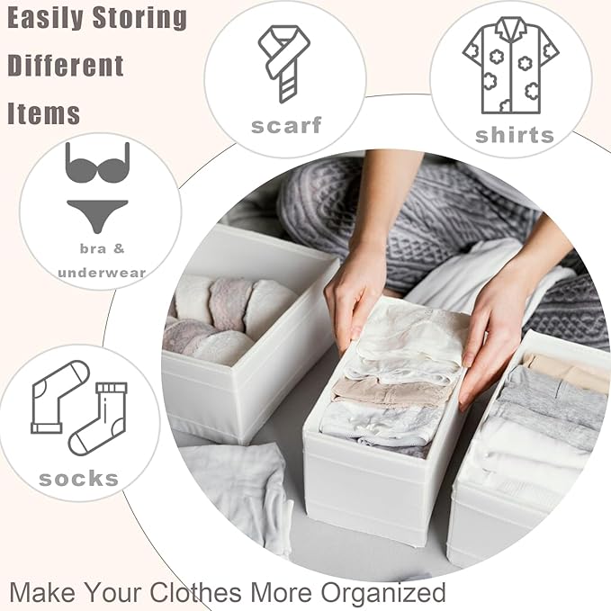 Drawer Organizer Clothes 12 Pack Clothes Organizer Dresser Drawer Organizers for Socks Underwears Bras Foldable Closet Organizers and Storage Fabric Storage Dividers for Nursery Bedroom, White