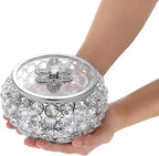 Hipiwe Crystal Jewelry Trinket Box with Glass Lid Large Silver Mirrored Treasure Box Decorative Jewelry Box Ring Earrings Necklace Storage Keepsake Box Gift for Women