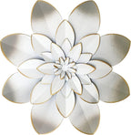 White Metal Flower Wall Art Decor, 9.5“ Rustic Modern Floral Sculpture, Distressed Hanging Home Decoration Accent Artworks for Indoor Bedroom Living Room Office Outdoor Garden Patio