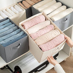 2 Packs Wardrobe Clothes Organizer, Foldable Closet Organizers Extra large 5 Grids Fabric Drawer Dividers with Double Handles for Jeans, Clothes, Pants, Sweaters, T-Shirts (Cream)