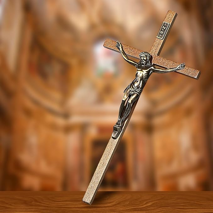 ACHIBANG Crucifix Wall Cross Catholic – 10" Wooden Jesus Cross with INRI for Wall or Easter Decor, Christian Gift for Faithful Home