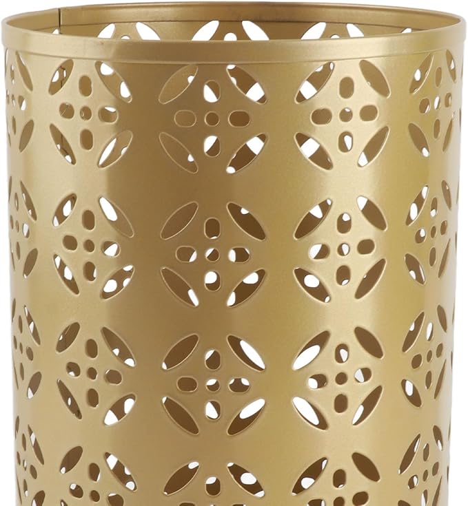 Zerodis Large Round Hollow Design Metal Umbrella Holder, Stylish Gold Finish Steel Umbrella Stand for Entryway, Home Office, and Outdoor Use (S)
