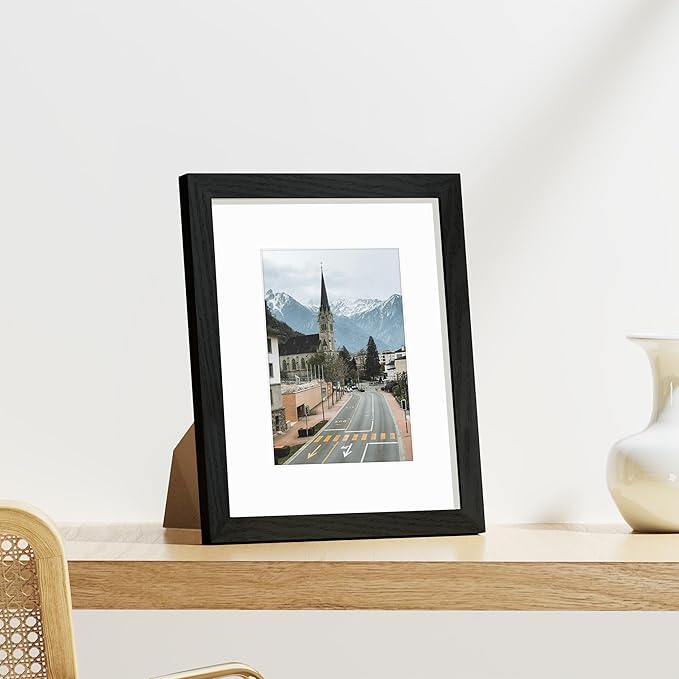 Vittanly 8x10 Picture Frames Set of 9, Display 5x7 Pictures with Mat or 8x10 without Mat, Photo Frames for Wall or Tabletop with Plexiglass, Engineered Wood, Black&Brown&Distressed White