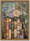 YYNISPIN Vintage Book Wildflower Wall Art Moody Stained Glass Book Lover Wall Decor Painting, Whimsical Reading Nook Library Poster Canvas Prints for Cottage Bedroom Living Room 12x16 inch Frame