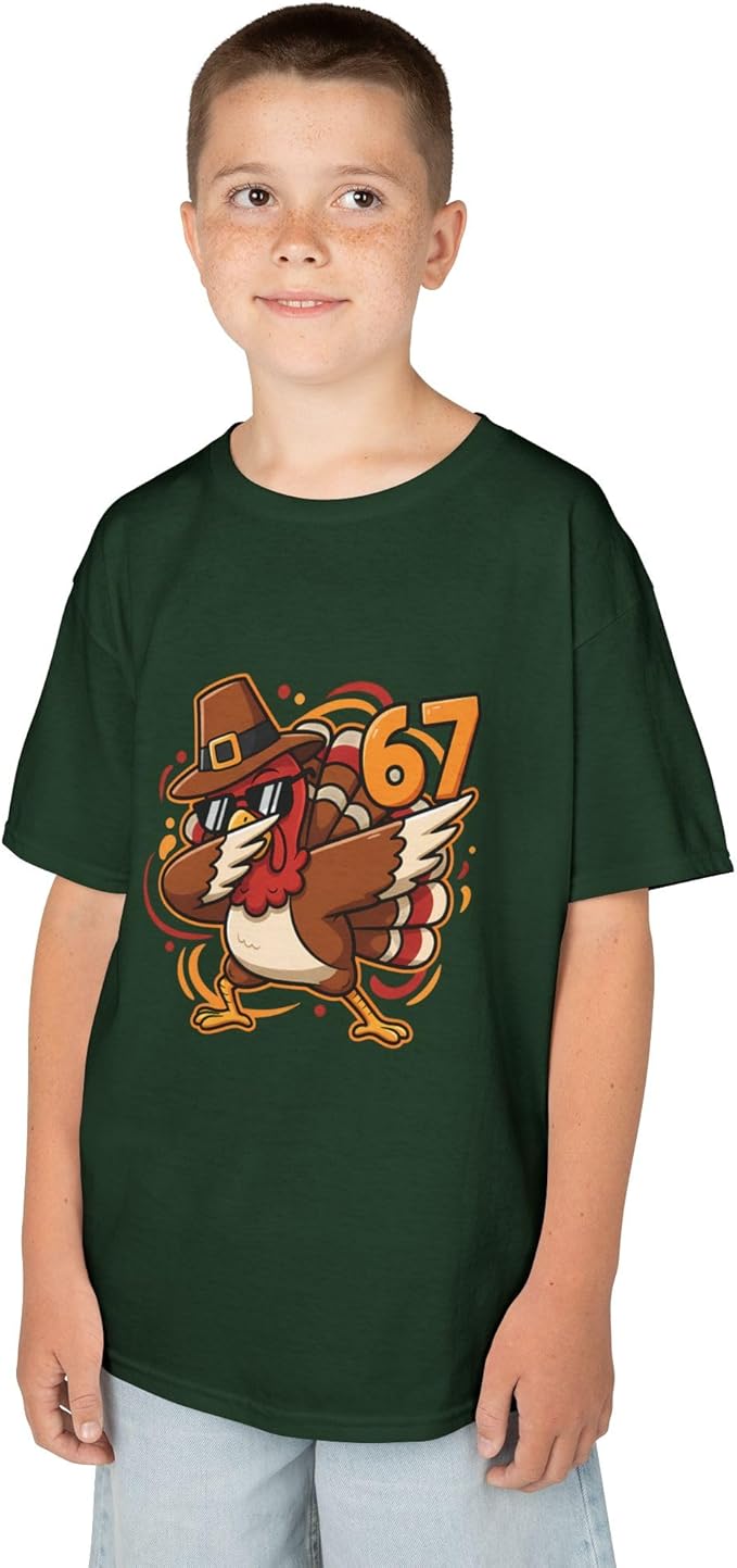 Dabbing Turkey 67 Funny Thanksgiving Pilgrim Kids Boys Girls Cool Swag Retro Fall Football Feast