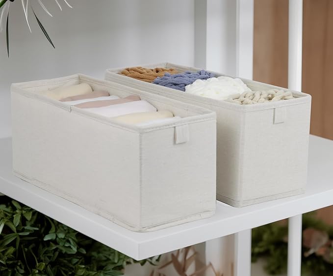 Narrow Fabric Storage Bins, 4 Pack Foldable Storage Baskets for Shelves, Decorative Linen Closet Organizers and Storage, Storage Box Container for Organizing Clothes Toy Pantry Wardrobe Closet
