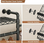 Wall Mounted Garment Rack, Industrial Pipe Metal Clothing Rack with 6 Hanging Rods (4 Expandable) & 8 Shelves, Closet Organizers and Storage System for Bedroom, Walk in Closet