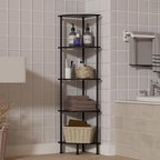 5-Tier Corner Shelf Stand, 52" Industrial Corner Display Rack for Living Room, Bookshelf, Tall Display Shelf, Plant Stand, Storage Standing Shelf for Bedroom, Bathroom, Kitchen, Black