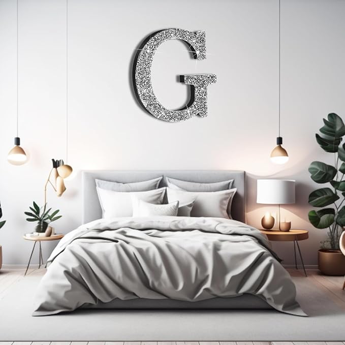Qunclay 8'' Silver Crystal Diamond Bling Letters Crushed Diamond Decoration Wooden Glitter Letter with Screw and Hooks Rhinestone Gift for Wedding Y2k Mcbling Bedroom Wall Decor (Letter G)