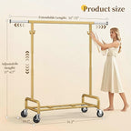 Raybee 75" W Heavy Duty Clothes Rack Load 450 LBS, Metal Garment Storage with Shelf, Lockable Wheels & Anti-Slip Stoppers, Rolling Clothing Rack for Bedroom Laundry Room, Gold
