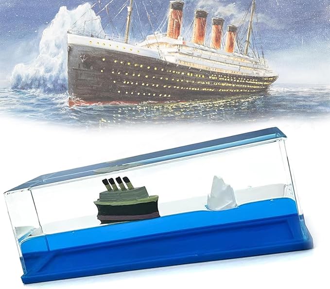 Unsinkable Titanic Cruise Ship in a Bottle, Cruise in Ocean Wave Desk Decor, Cool Mini Liquid Ship Best for Room Decoration, Desk Toy & Titanic Gifts (F)