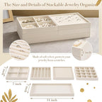 Set of 10 Stackable Jewelry Organizer Trays for Drawer 14 Inch Velvet Jewelry Drawer Insert Display Storage with Removable Divider for Necklace Earring Ring Watch Bracelet (Beige)